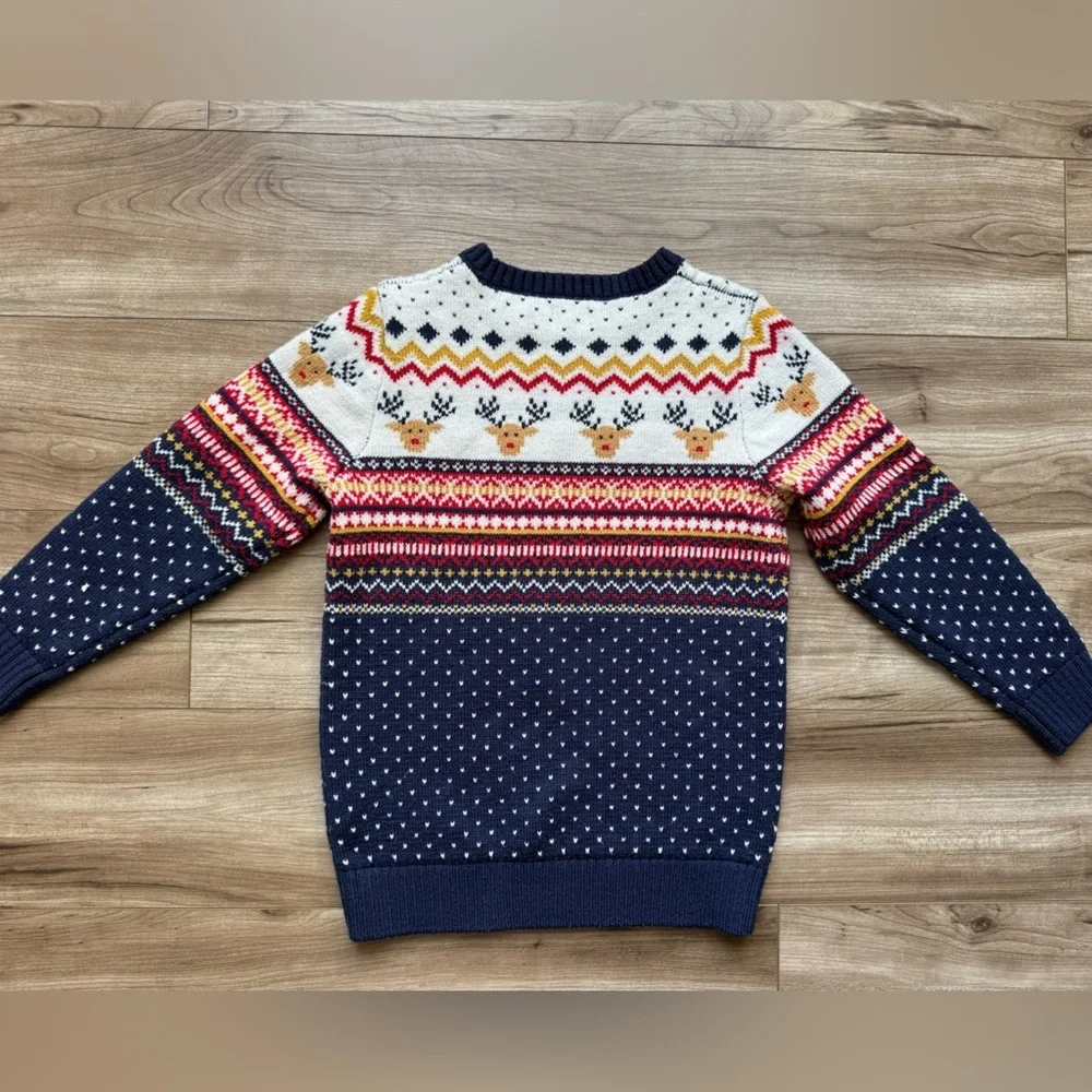 F&F reindeer pattern Christmas jumper knit sweater EUR 7-8Y navy